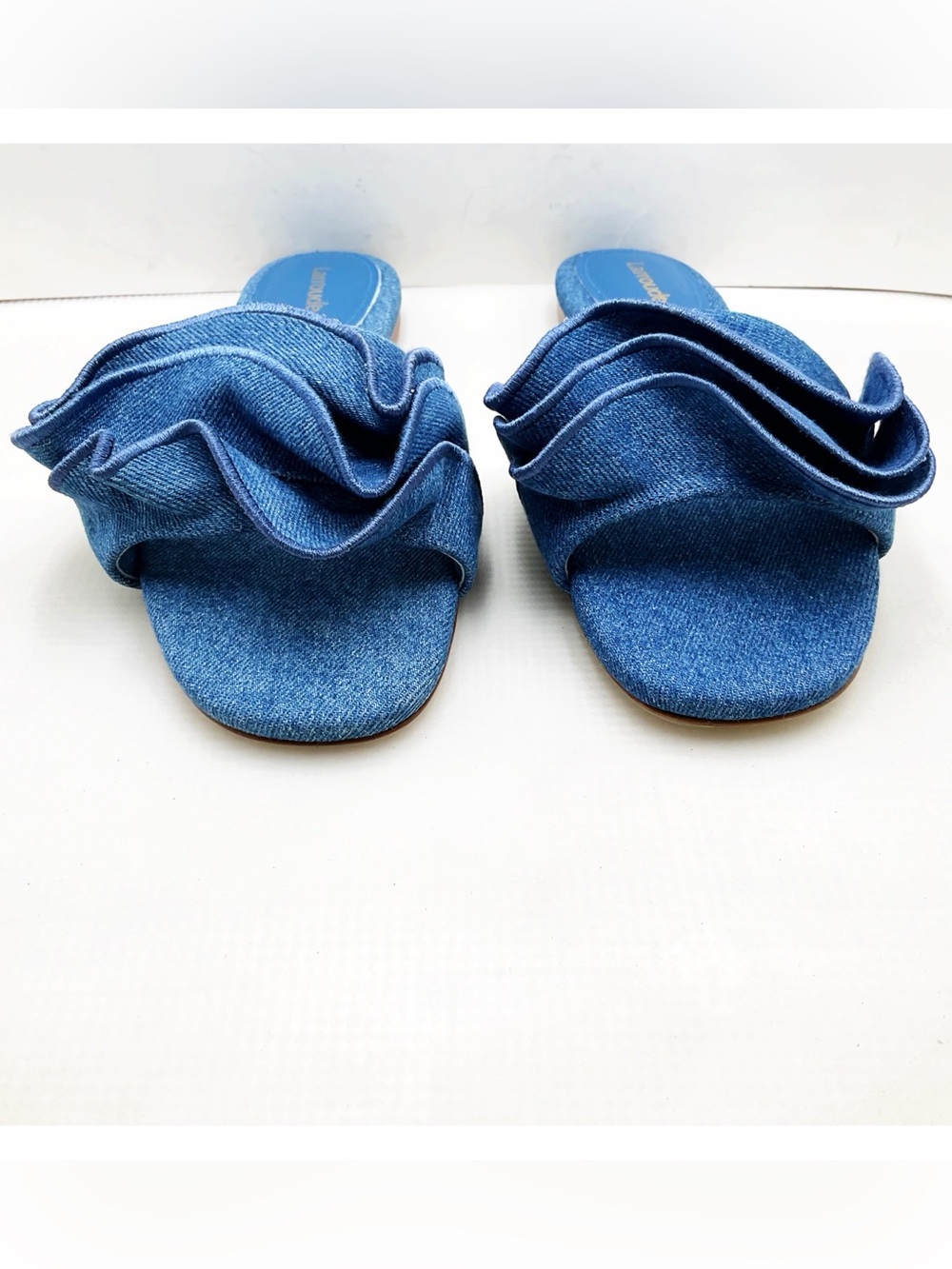 🆕{Larroude} Ivy Denim Ruffle Slide Sandals - Picture 8 of 15